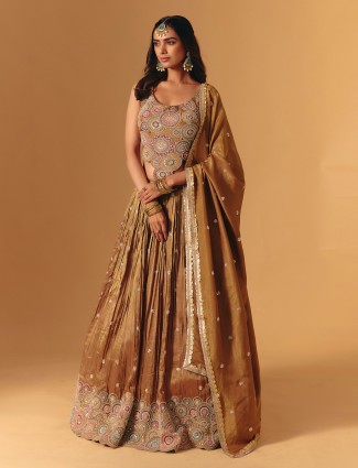 Gold silk stone embellished bridal lehenga choli