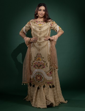Cream raw silk wedding palazzo suit