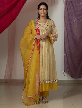 Off white tissue silk anarkali suit