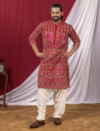 Pink silk kurta suit for celebration