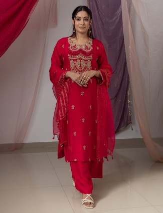 Rani pink festive wear palazzo suit with dupatta