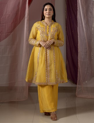 Yellow silk festive palazzo suit