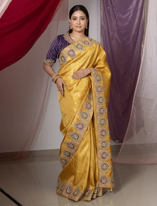 Yellow silk saree with shimmering sequins