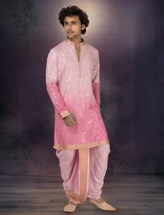 Shaded pink georgette kurta dhoti set for weddings