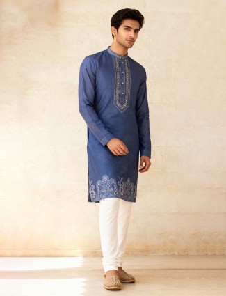 Blue cotton silk vibrant festive kurta suit