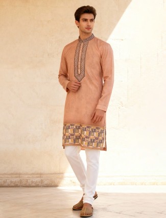 Dark peach cotton silk classic festive kurta suit