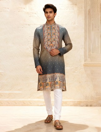Grey beige cotton silk shaded kurta suit