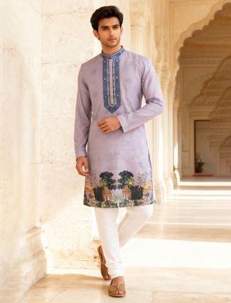 Lavender purple cotton silk designer daman kurta pajama