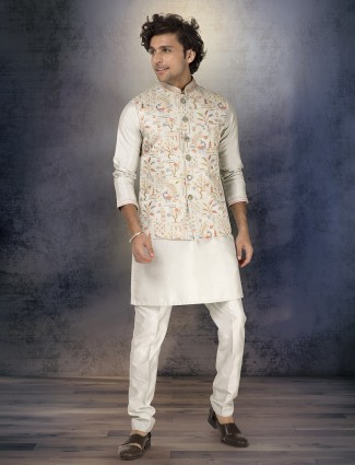 Pista green silk embroidered waistcoat set