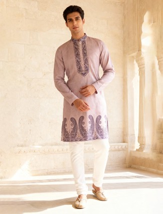 Lilac purple cotton silk stylish printed kurta suit