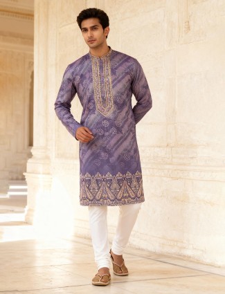 Purple cotton silk premium festive kurta suit