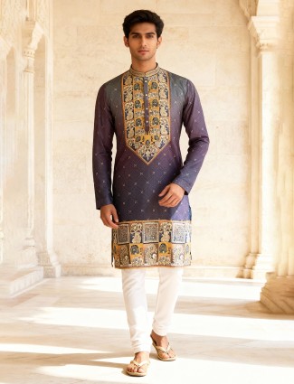 Purple cotton silk shaded designer kurta suit