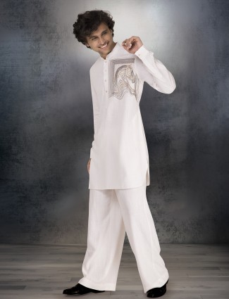 White linen kurta suit with stone work