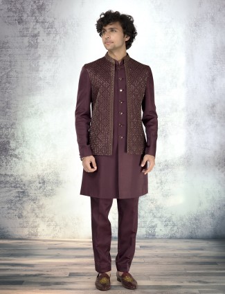 Royal wine silk embroidered waistcoat set