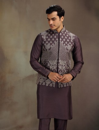 Dark wine cotton silk wedding waistcoat set