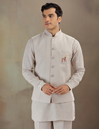 Grey linen wedding wear men waistcoat set