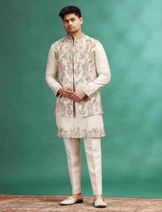 Light beige wedding silk waistcoat set men