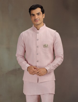 Light pink linen stylish waistcoat set for men