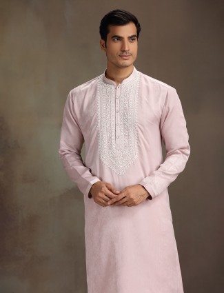 Light pink silk cutdana beaded wedding kurta suit
