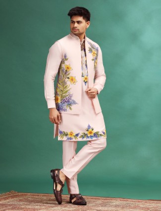 Light pink silk waistcoat set for celebrations
