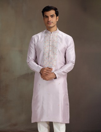 Lilac purple silk cutdana embellished wedding kurta suit