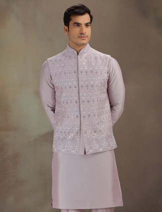 Lilac purple silk wedding celebration waistcoat set