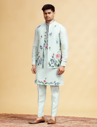 Mint blue wedding waistcoat set with handprint