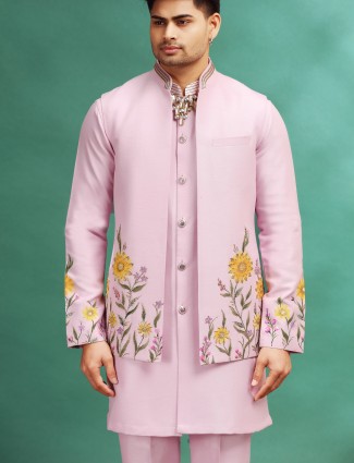 Pink silk wedding waistcoat set with handprint