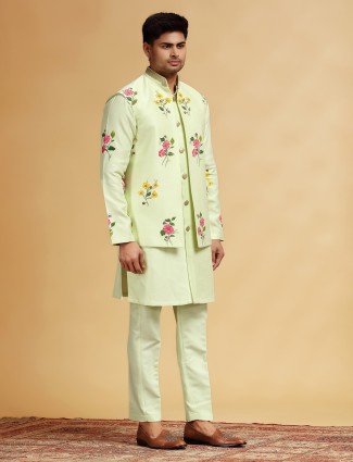 Pista handprinted silk waistcoat set with cutdana