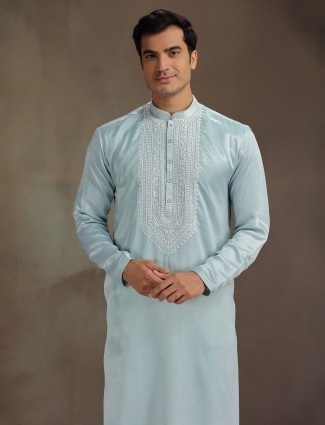 Sky blue silk cutdana sequined beaded kurta suit