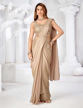 Beige chiffon ready to wear saree for occasions