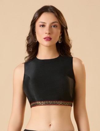 Black taffeta zari thread boat neck ready blouse