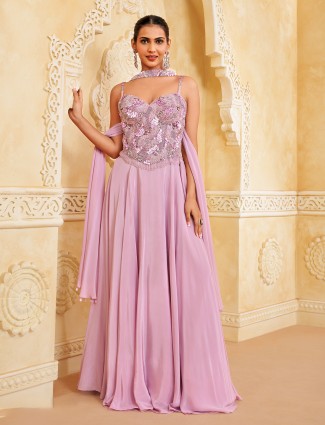 Lilac purple crepe silk reception lehenga allure