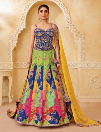 Multicolor silk wedding wear lehenga elegance