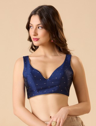 Navy taffeta zari sweetheart neck blouse