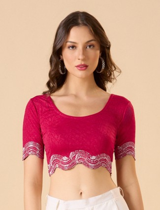 Pink printed lycra swarovski accent ready blouse glow