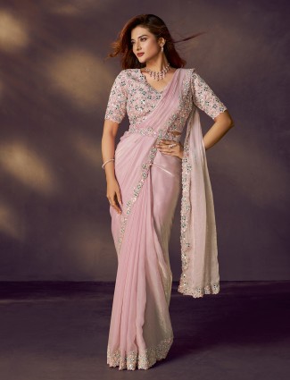 Pink radiance two tone satin silk designer saree