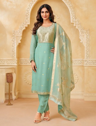 Sky blue chiffon salwar suit with zari dupatta