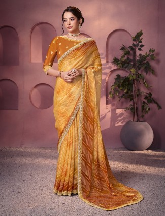 Festive orange bandhani two tone satin silk saree