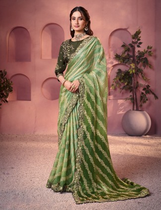 Pista green bandhani shaded satin silk saree