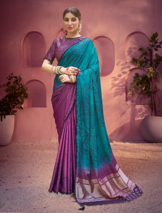 Royal purple gajji silk saree with zari art