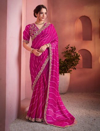 Radiant rani pink bandhani silk saree elegance