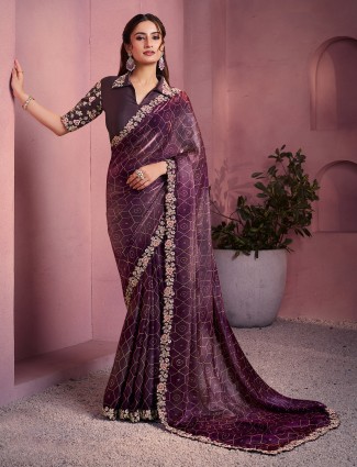 Regal wine bandhani gajji two tone satin saree