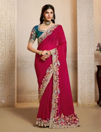 Wine two-tone satin silk saree of regal majesty