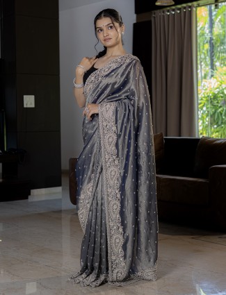 Grey tissue silk saree opulence