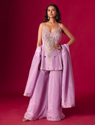 Lavender silk mirror and gota work palazzo suit