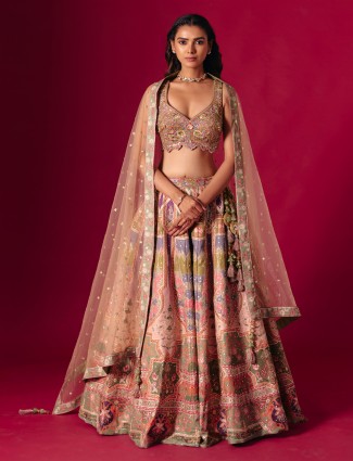 Multicolor cotton silk lehenga choli for wedding wear