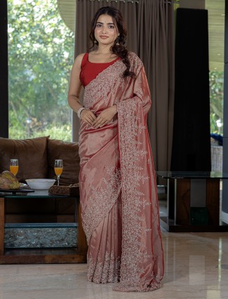 Peach tissue silk saree radiance
