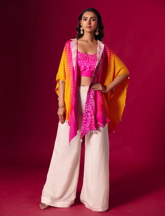 Rani pink silk jacket style festive palazzo suit