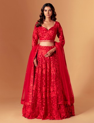 Red net bridal lehenga choli of radiant charm